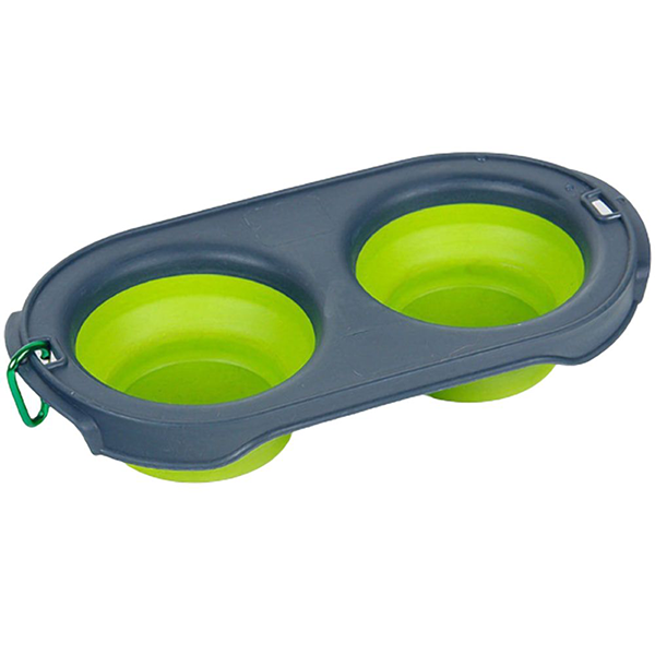 Подвійна миска для корму DEXAS Collapsible Pet Feeder 240 мл зелена