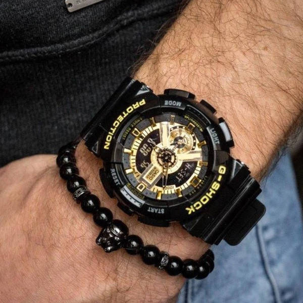 Мужские наручные часы G-SHOCK-3 Черные с золотым