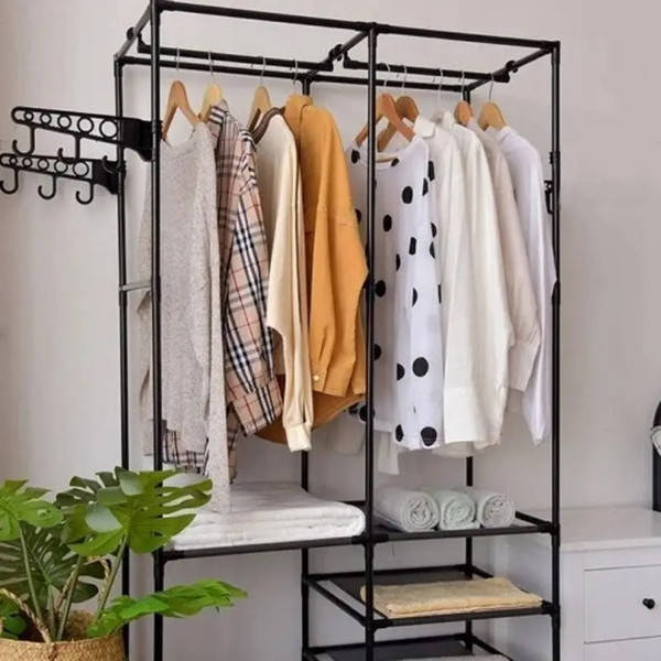 Вішалка для підлоги на дві секції з полицями Clothes Rack 406