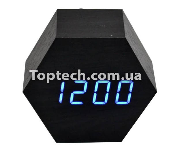 Настольные часы VST-876-5 черные с синей подсветкой