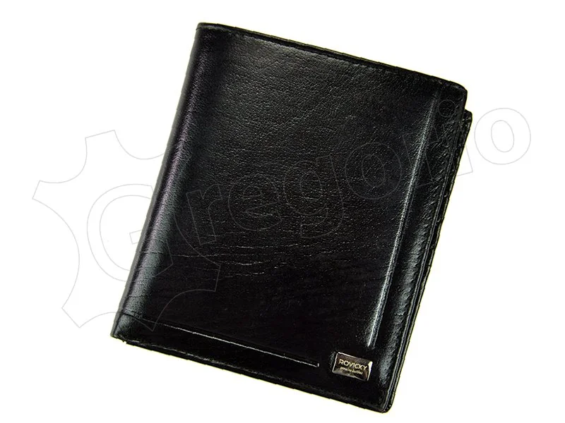 Чоловічий шкіряний гаманець Rovicky PC-106-BAR RFID Чорний