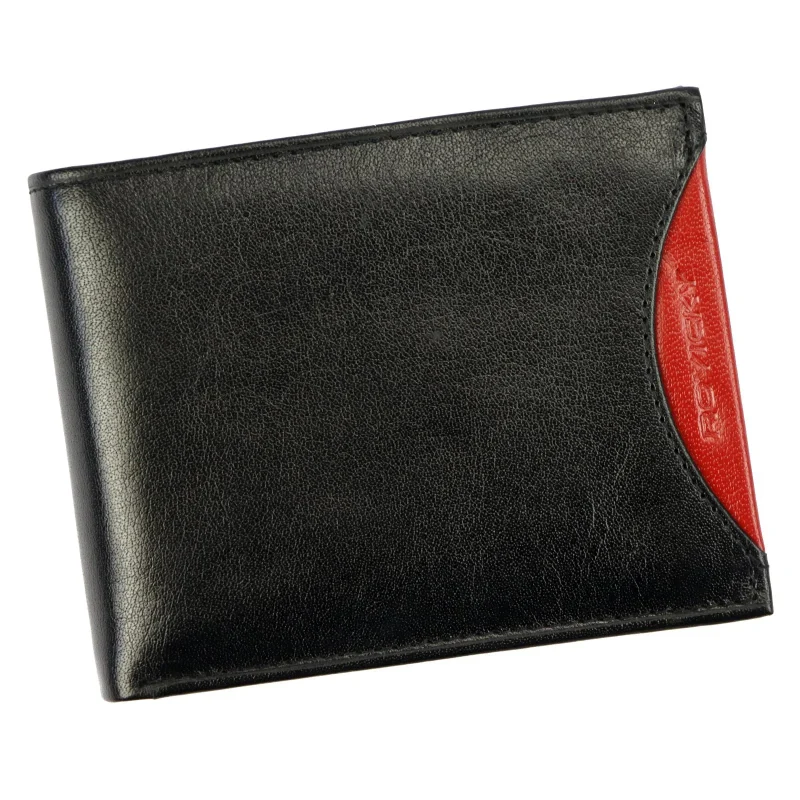 Чоловічий шкіряний гаманець Rovicky 1544-03-BOR RFID чорний + червоний