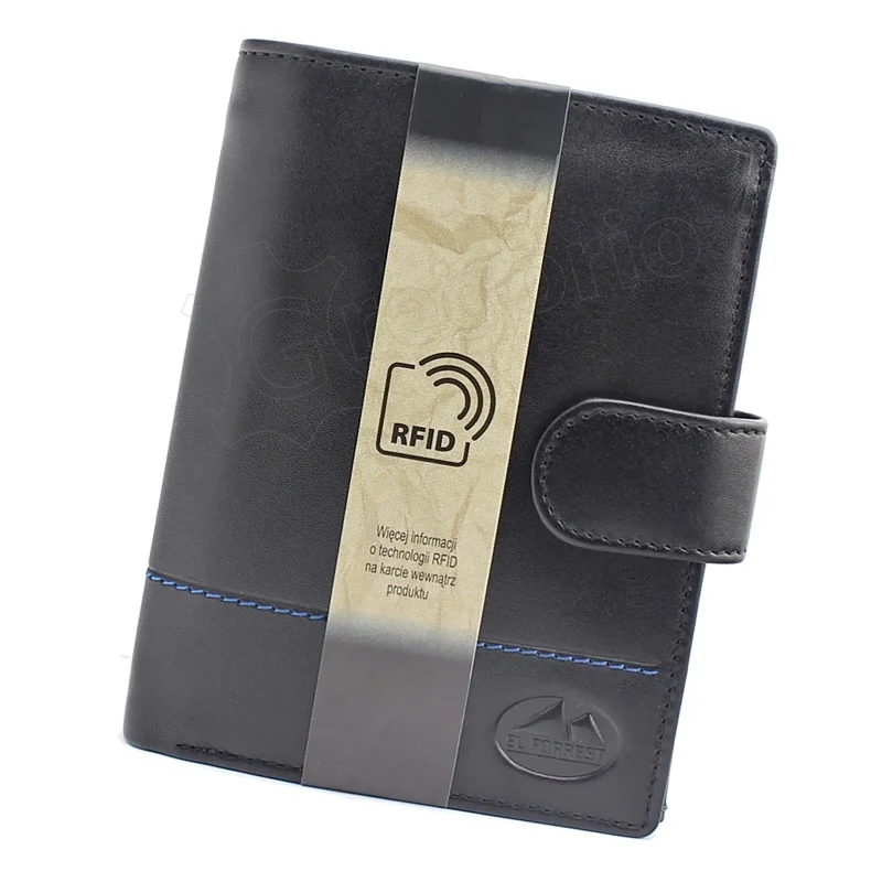 Чоловічий шкіряний гаманець EL FORREST 988-623 RFID чорний + синій